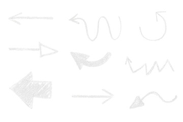 Chalk pencil arrows. Grunge texture chalk pointers, hand drawn abstract shapes. 