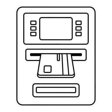 Outline drawing of an atm machine with a bank card being inserted into the card reader slot