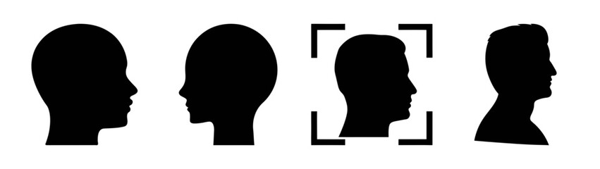 Biometric scanning and facial recognition technology concept represented by head silhouettes