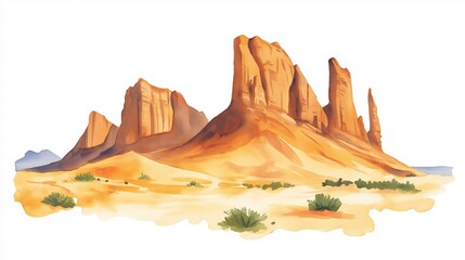 Tassili n&rsquo;Ajjer National Park. Tassili n&rsquo;Ajjer National Park hand drawn watercolor illustration on white background