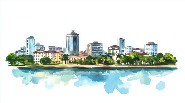 Maputo. Maputo hand drawn watercolor illustration on white background