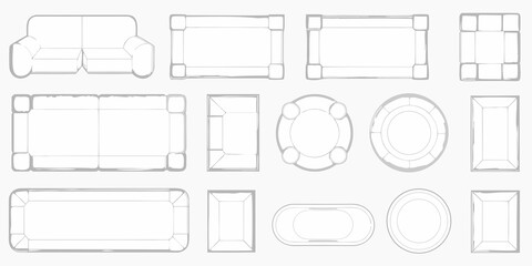 Minimalist furniture arrangement a top down view of sofas and tables © MituRani