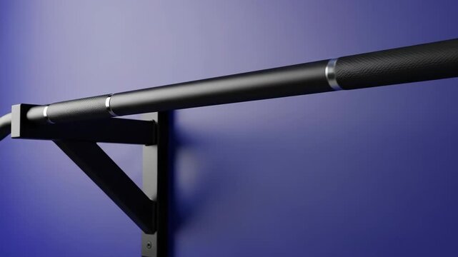 Adjustable pullup bar installation on blue wall: closeups of secure wall mounting
