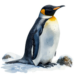 Obraz premium AdAlie Penguin, watercolor painting capturing graceful lines and soft blended shades, isolated on a white background.