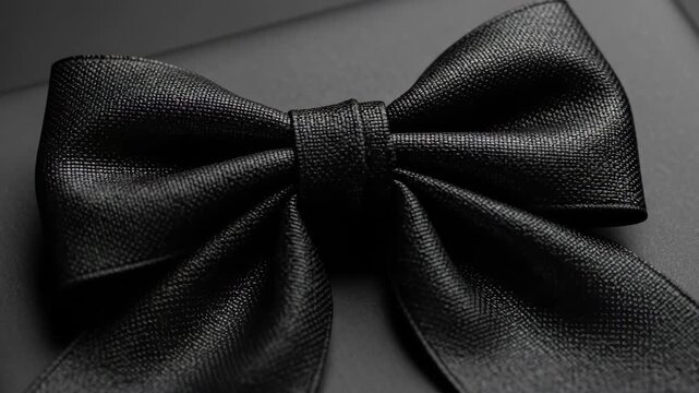 Elegant black gift box with luxurious bow in monochrome closeup sequence