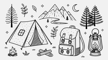 camping icons set, Camping Adventure Sketches