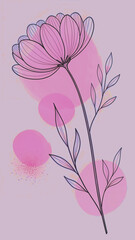 wall art pink floral background, wall art Stylized Flower Illustration