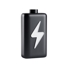 3D Black Battery on Transparent Background