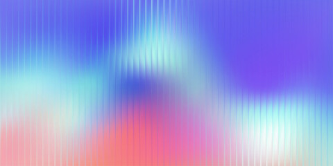Iridescent prism glass surface, vertical ribbed lines over blurred cyan pink and violet field, modern optical backdrop, vector illustration