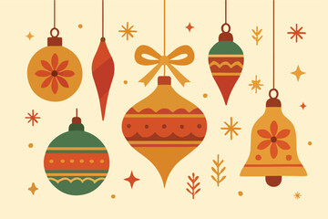 Hanging Christmas Ornaments and Bell Illustration
