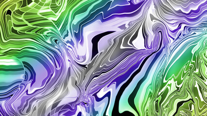 Vibrant rave liquid abstract background swirling neon green, purple and cyan fluid waves, psychedelic party energy