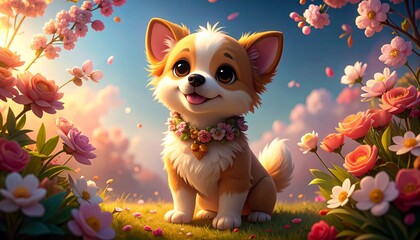 dog with flowers