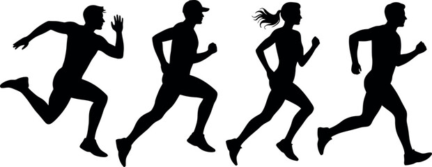 Silhouettes of People Running in Different Poses