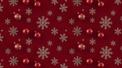 Seamless Christmas Pattern with Gold Line Art Candles, Wreaths, and Stars on Red Background
