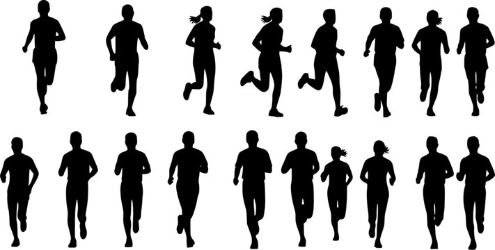 Running silhouettes, Running man and woman silhouettes, Run silhouettes, People running silhouette, Running vector