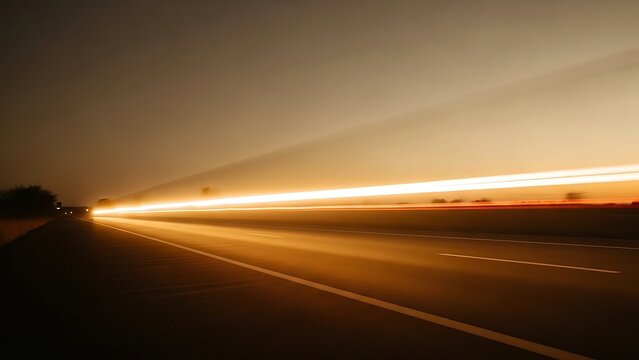 Dynamic Light Trails on a Highway at Dusk A Long Exposure Capture of Urban Movement