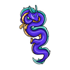 Cute Blue Eastern Dragon Tattoo Style Illustration