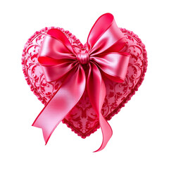 Decorative ribbon heart printed white background, isolated on transparent background