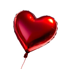 Heart-shaped balloon metallic red, isolated on transparent background