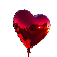 Heart-shaped balloon metallic red, isolated on transparent background