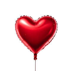 Heart-shaped balloon metallic red, isolated on transparent background