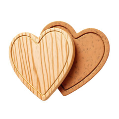 Heart-shaped coaster set wood or cork, isolated on transparent background