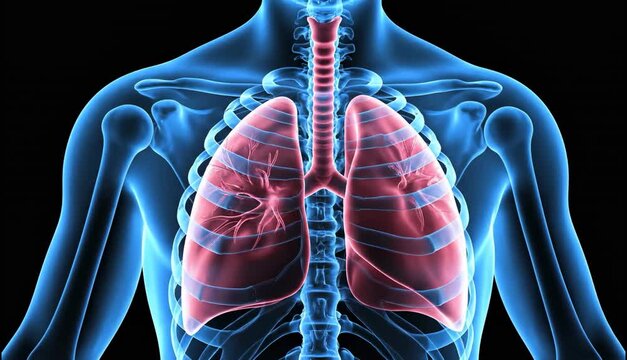  3D graphics of human internal organs lungs inside, human structure, working lungs inside human body