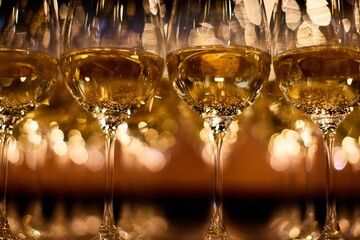 Elegant Wine Glasses with Wine on a Table