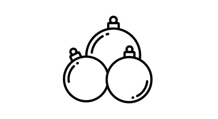 Fototapeta premium Outlined Ornaments Black-and-White Line Drawing of Three Christmas Baubles in Triangular Arrangement