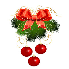 Red toys, balls, bow, and tree branches