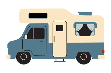 Vector illustration of a camper van trailler in flat style. Mobile home travel , isolated on a white background. Suitable for camping, travel, road trip, tourism, outdoor lifestyle.