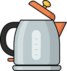 Obraz premium Electric kettle cartoon vector illustration, modern kitchen appliance for boiling water, hot beverages, tea, coffee, breakfast preparation, home cook, easy to use.