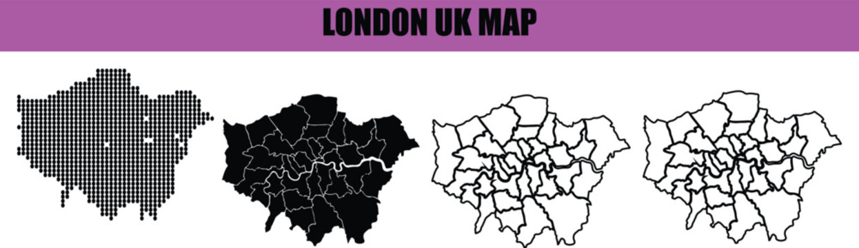London UK Map with Detailed Borough Illustrations