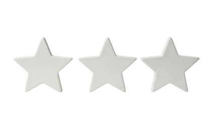 Group of white 3D decorative stars for Christmas and holiday display, isolated on a transparent background PNG for scene design (सफेद तारे)