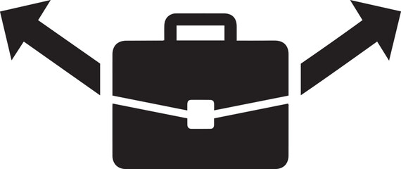 Black briefcase icon with arrows pointing left and right indicating choices or directions business symbol