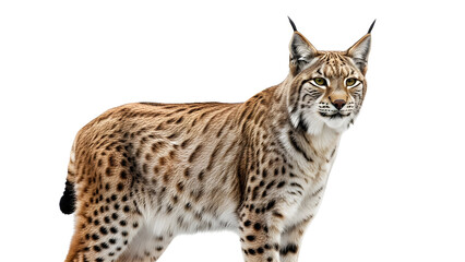 Fototapeta premium Eurasian lynx in professional studio photography, detailed fur and ear tufts, wildlife cutout asset. Isolated on White background