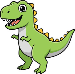 Naklejka premium Cute cartoon green t-rex dinosaur illustration standing with a happy smile, perfect for children's books and educational content.