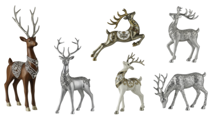 Collection of leaping reindeer and deer figures for Christmas decoration, isolated on a transparent background PNG (हिरण संग्रह)