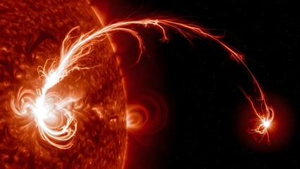 Solar Flare Spectacle: A powerful solar flare erupts from the sun's surface, painting the cosmos with fiery plasma. Witness the raw energy and untamed beauty of space