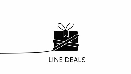 Simple line art of a gift box wrapped with string, representing deals and offers.