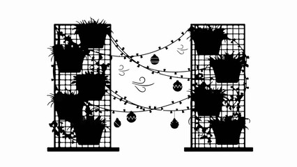 Charming silhouette of a garden arch adorned with twinkling lights and hanging ornaments, evoking a festive, outdoor ambiance.