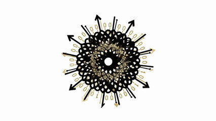 Abstract digital pattern with radiating arrows and binary code, representing data flow and connection