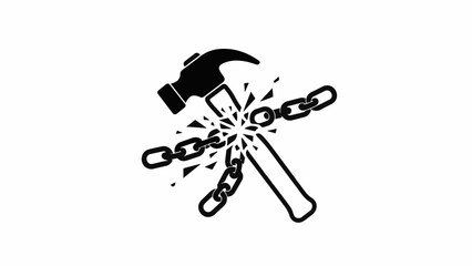 Hammer breaking a strong metal chain, symbolizing freedom and breaking barriers.