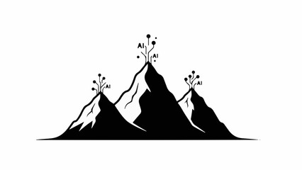 Artificial intelligence symbolizes growth and innovation emerging from mountain peaks.