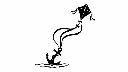 Whimsical anchor with a kite soaring above the water, symbolizing freedom and adventure