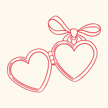 hand draw  heart locket , Outline drawing heart locket line clipart symbol, Vector art of two heart shaped locket with a bow.valentine concept