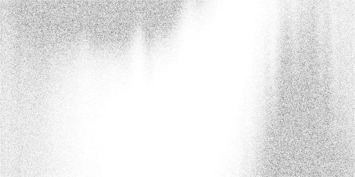 Heavy grain vignette frame with faded white center. Black dust noise border texture. Retro photocopy speckle edge pattern, vector illustration