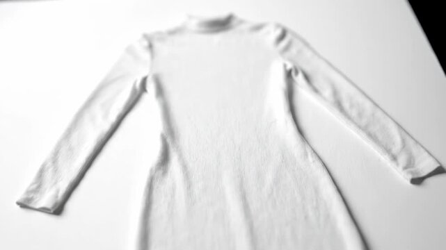 A pencil sketch of a dress magically transforms into a real garment. This elegant white dress appears from a simple drawing.