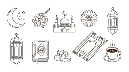 Collection set of versatile Islamic icons, specifically designed for use in digital and print materials related to Ramadan and Eid al-Fitr themes