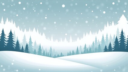 Fototapeta premium Snowy pine forest landscape background with falling winter snowfall